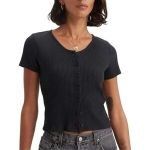 Levi's Button-Down Ribbed Knit Top, V-Neck Cardigan Shirt‎ Sz XS / #9008